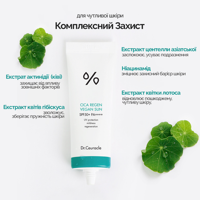 Сонцезахисний веганський крем з центелою азіатською SPF50+ PA++++ Dr.Ceuracle Cica Regen Vegan Sun, 50 мл