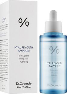 Зволожуюча Ампульна Сироватка для обличчя Dr. Ceuracle Hyal Reyouth Ampoule, 50 мл, Немає в наявності, 50 мл, Вікові зміни, Зневодненість, Порушений захисний бар'єр, Чутливість, Гіалуронова кислота, Колаген, Пантенол, Центела